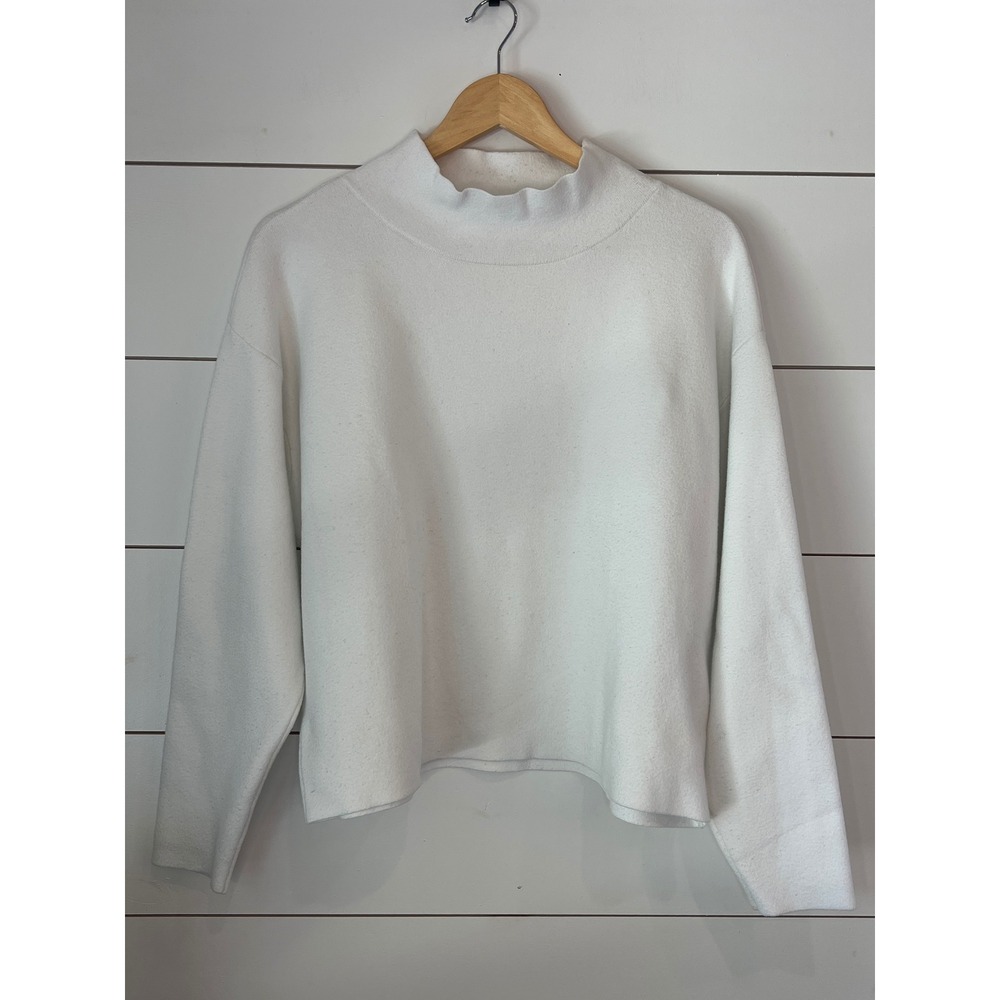 Quince White Mock Neck Ecovero Viscose Blend Sweater Women Medium minimalist